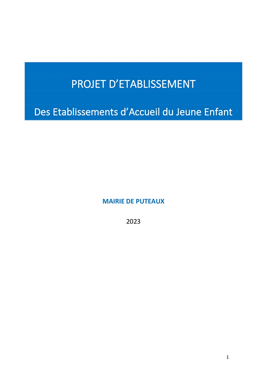 Projet d'établissement d'accueil du jeune enfant Protection Maternelle et infantile Puteaux